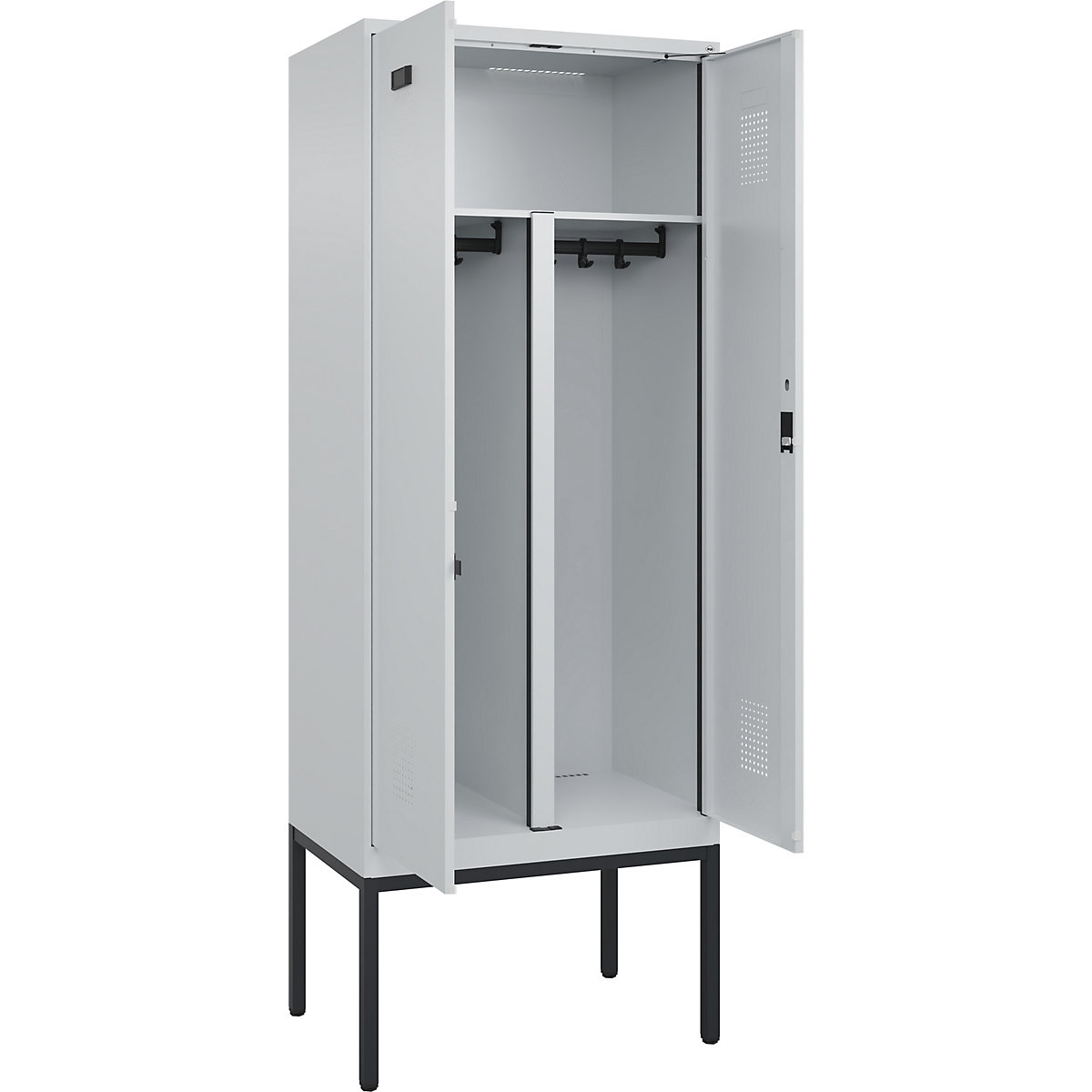 Armadietto sporco/pulito Evolo PLUS, 1 scomparto, tramezza ridotta, grigio chiaro, largh. 800 mm, con piedini stretti, serratura a cilindro-0