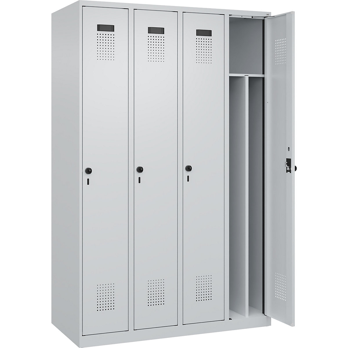 Armadietto sporco/pulito Evolo PLUS, stretto, 4 scomparti, tramezza ridotta, grigio chiaro, largh. 1200 mm, con piedini a pavimento, serratura girevole di sicurezza-0
