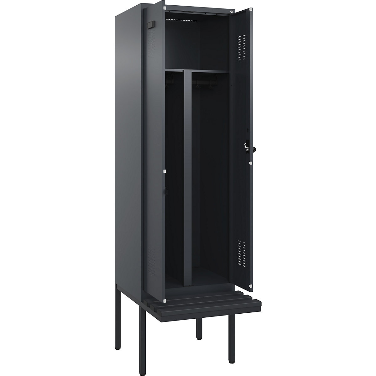 Armadietto sporco/pulito con panca Evolo PLUS, 2 scomparti, tramezza ridotta, grigio, largh. 600 mm, serratura girevole di sicurezza, con panca sporgente, plastica-0