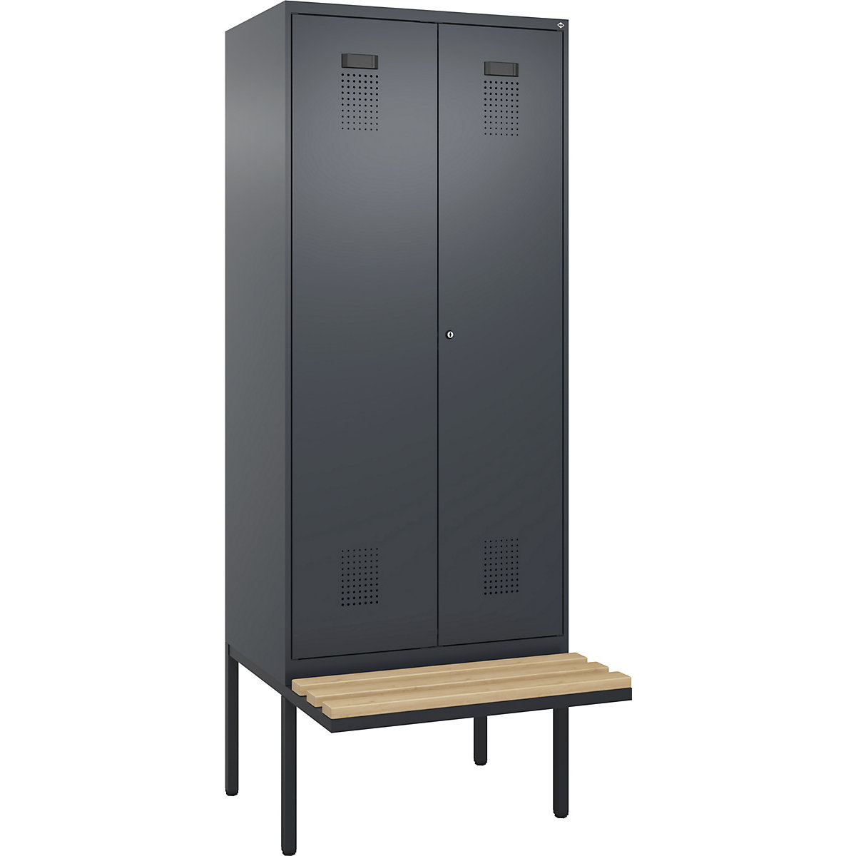 Armadietto sporco/pulito con panca Evolo PLUS, 2 scomparti, tramezza ridotta, grigio, largh. 800 mm, serratura a cilindro, con panca sporgente, faggio-0