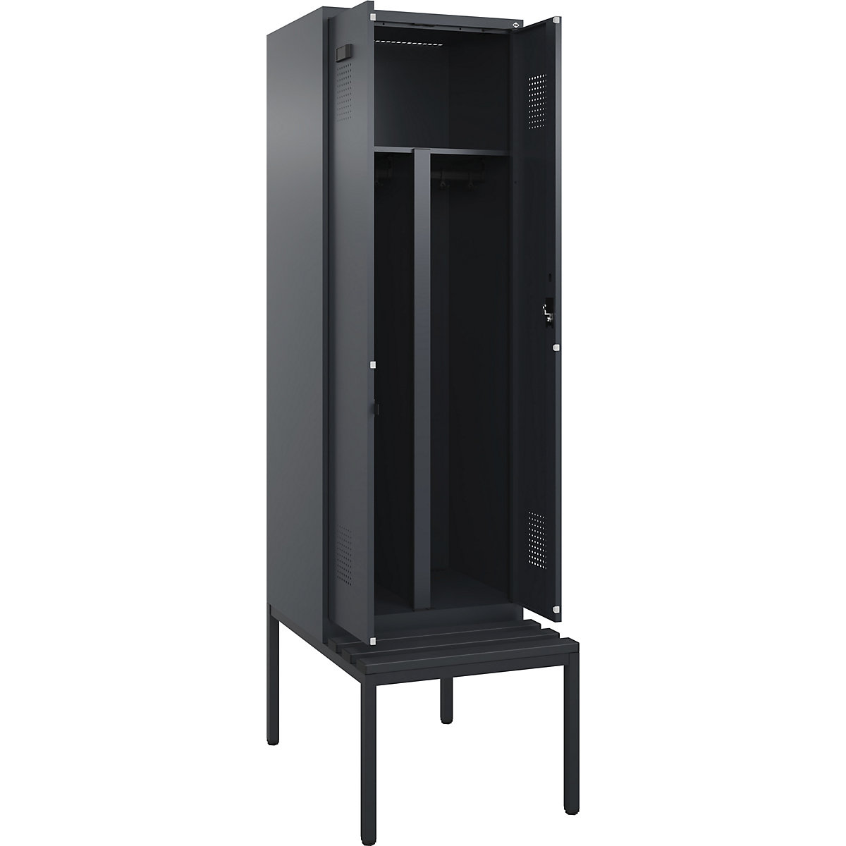 Armadietto sporco/pulito con panca Evolo PLUS, 2 scomparti, tramezza ridotta, grigio, largh. 600 mm, serratura a cilindro, con panca integrata, plastica-0