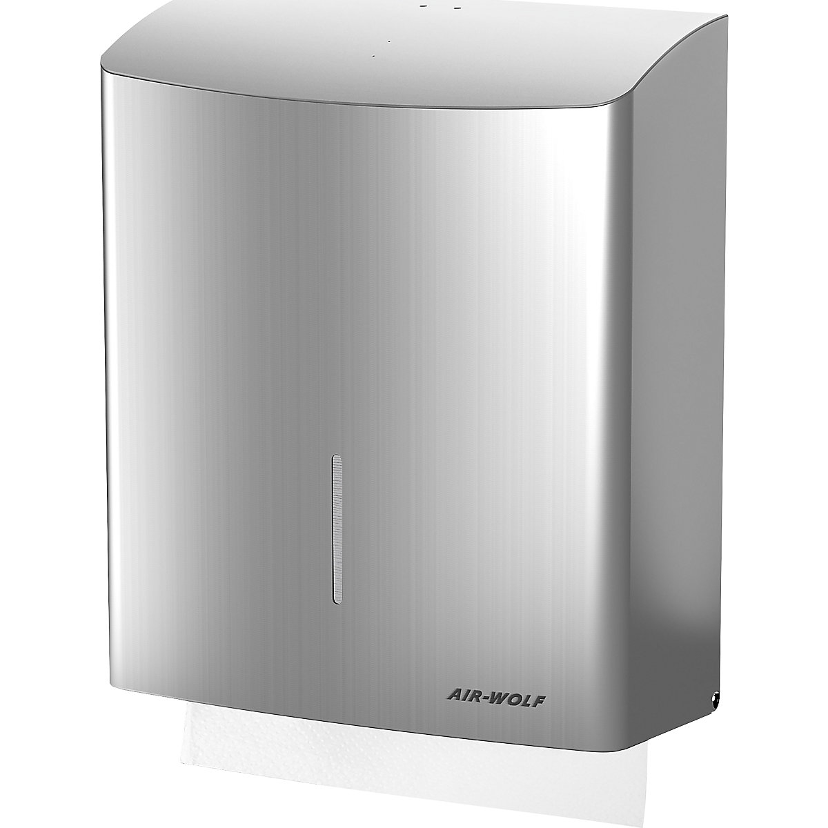 Dispenser in acciaio inox per salviettine di carta – AIR-WOLF, ca. 600 salviettine ripiegate, acciaio inox spazzolato-0