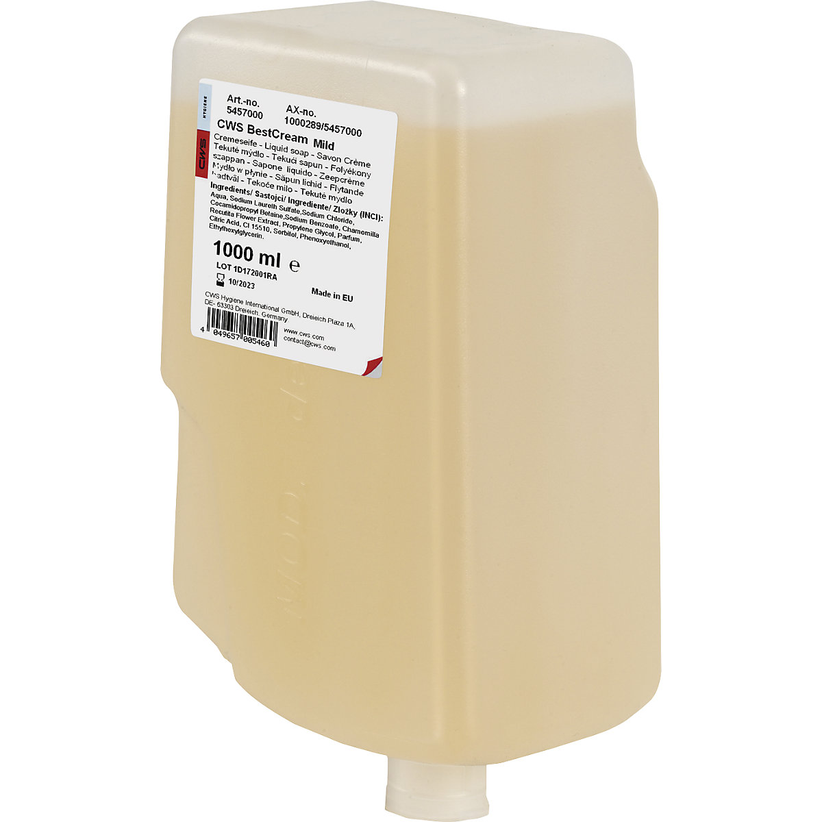 Sapone liquido Best Cream – CWS, conf. da 12 flaconi da 1 l, delicato, con fragranza floreale-2