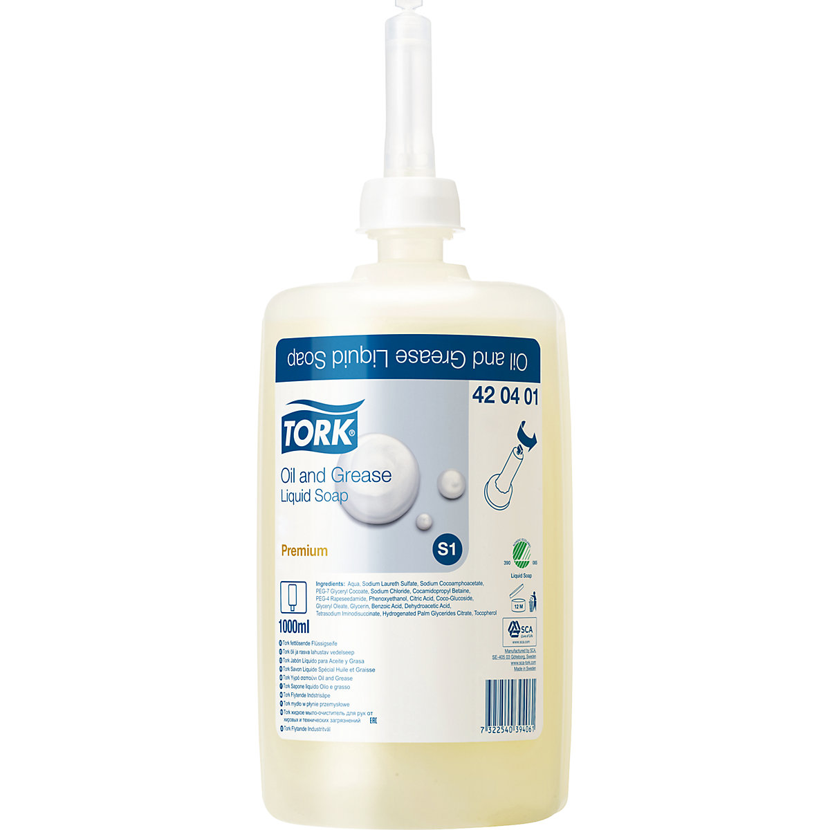 Sapone liquido sgrassante, qualità premium – TORK, conf. 6 x 1000 ml, scioglie oli, vernici e sporco difficile-0
