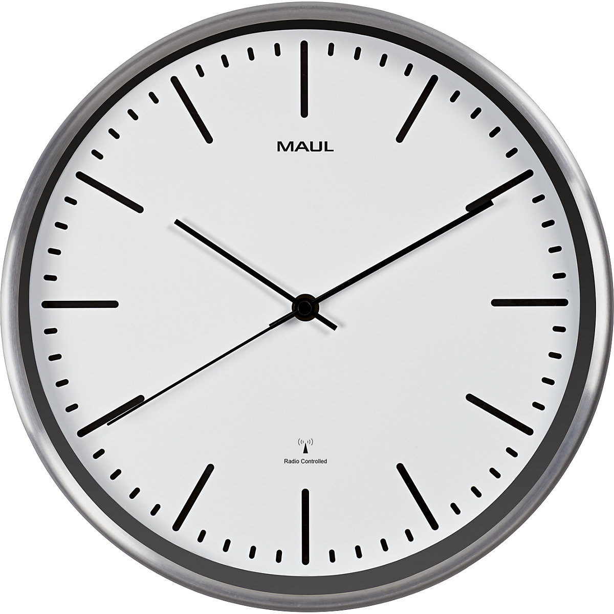 Orologio da parete MAULfly – MAUL, alluminio spazzolato, Ø 305 mm, radiocontrollato, bianco-0