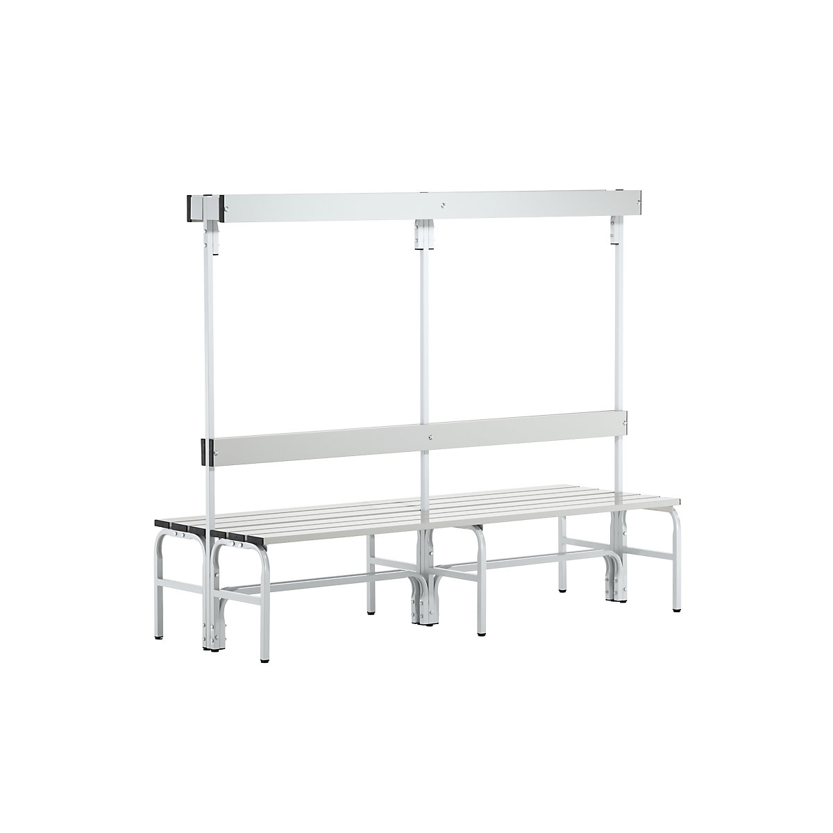 Panca in acciaio inox per spogliatoi – Sypro, alt. x prof. 1650 x 725 mm, lunghezza 1500 mm, 12 ganci, grigio chiaro-0