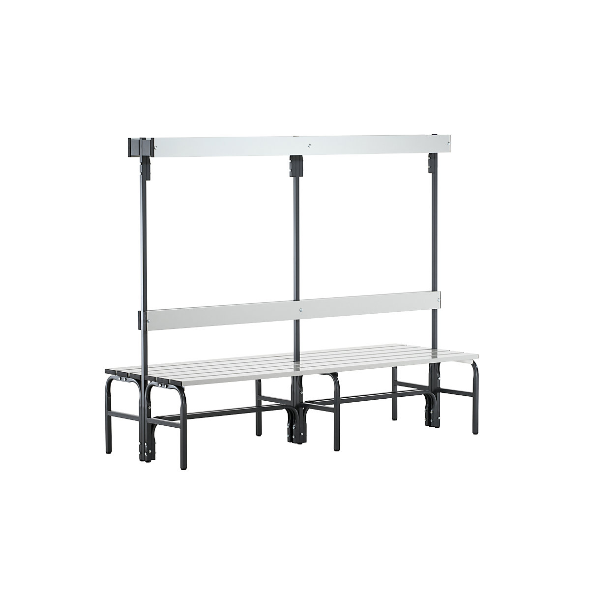 Panca in acciaio inox per spogliatoi – Sypro, alt. x prof. 1650 x 725 mm, lunghezza 1500 mm, 12 ganci, antracite-0