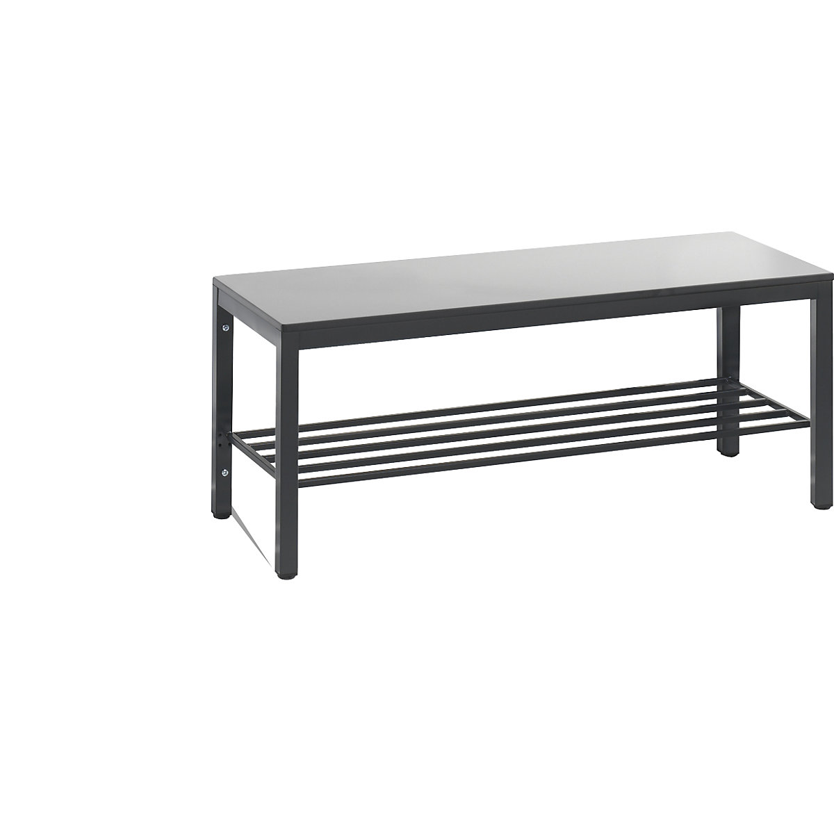 Panca per spogliatoi COMFORT – C+P, seduta in HPL, lunghezza 1000 mm, grigio argento, ripiano per scarpe-0