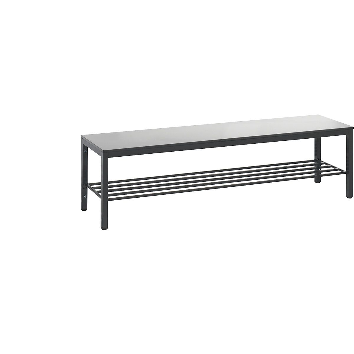 Panca per spogliatoi COMFORT – C+P, seduta in HPL, lunghezza 1500 mm, grigio argento, ripiano per scarpe-0