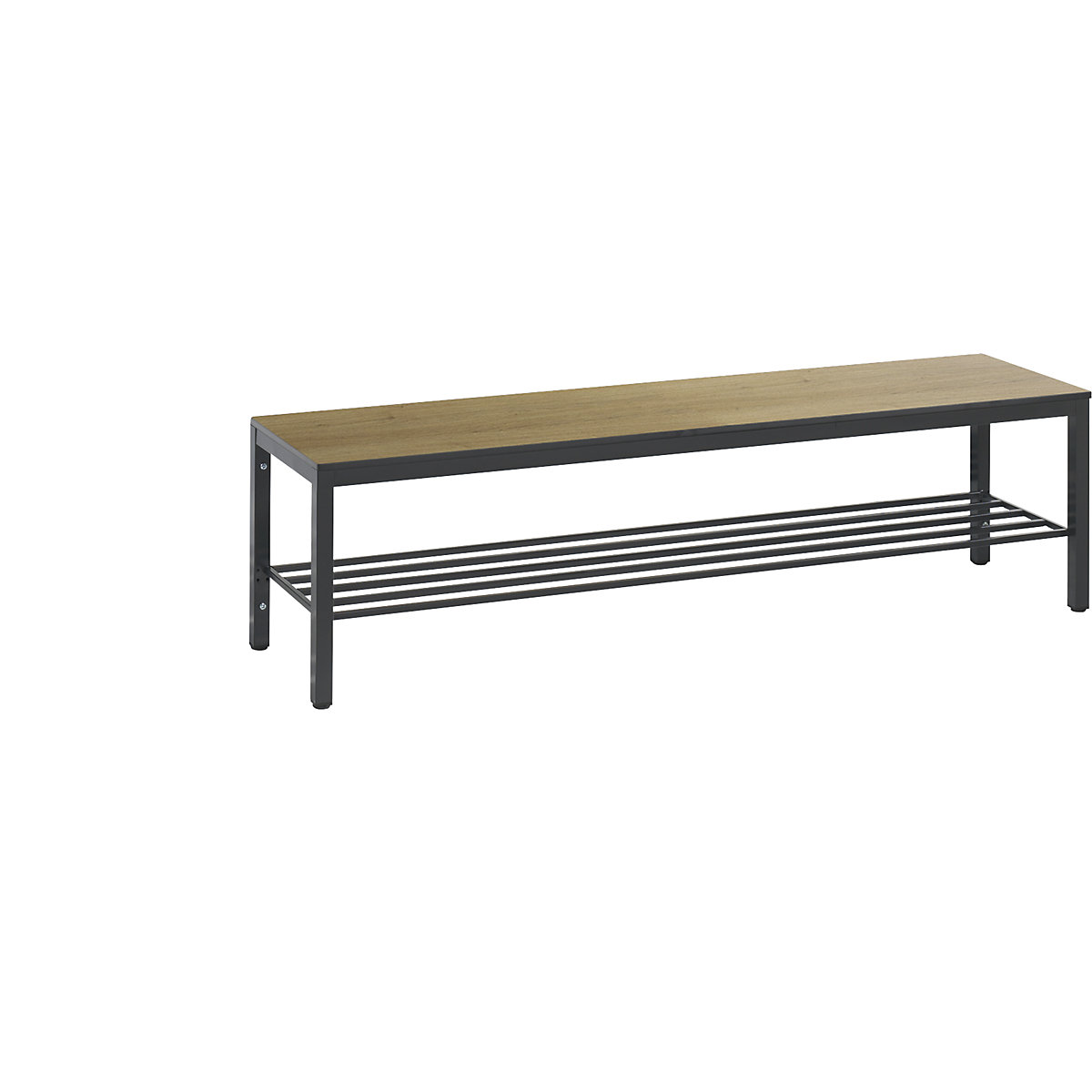 Panca per spogliatoi COMFORT – C+P, seduta in HPL, lunghezza 1500 mm, simil-rovere, ripiano per scarpe-0