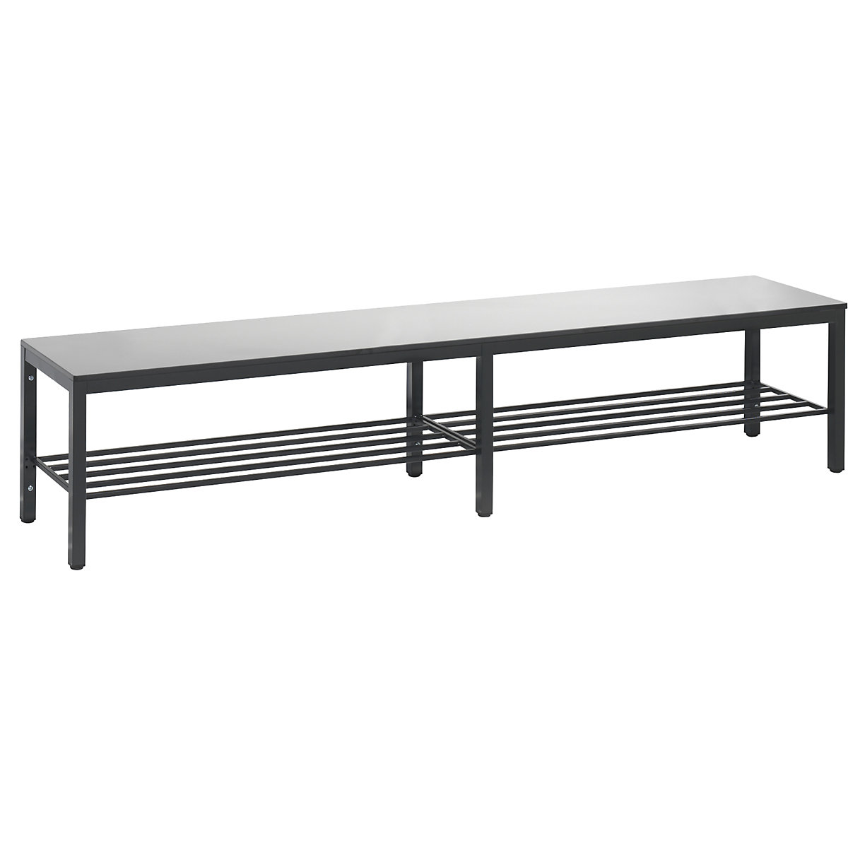 Panca per spogliatoi COMFORT – C+P, seduta in HPL, lunghezza 1960 mm, grigio argento, ripiano per scarpe-0