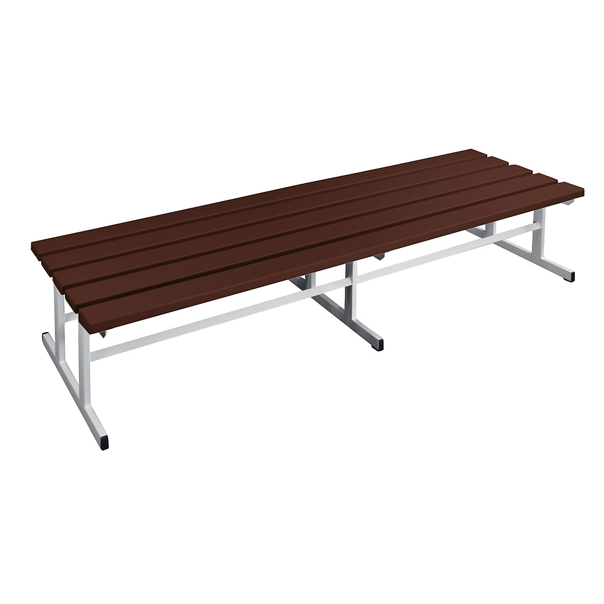 Panca per spogliatoi, due lati utili – Wolf, doghe in PVC, marrone, lunghezza 2000 mm-0