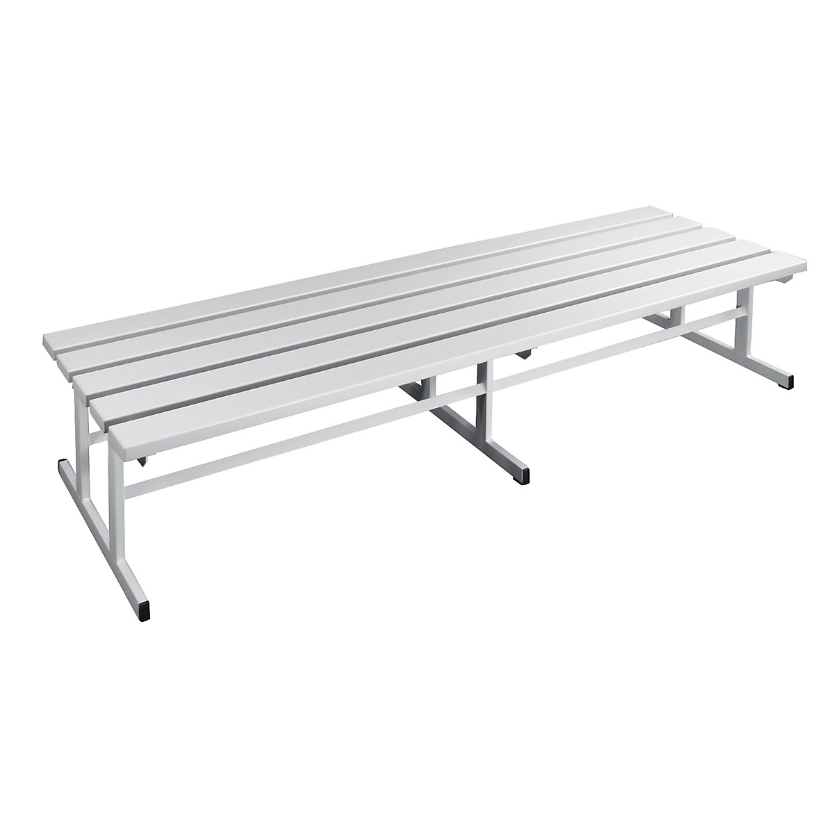 Panca per spogliatoi, due lati utili – Wolf, doghe in PVC, grigio chiaro, lunghezza 2000 mm-0