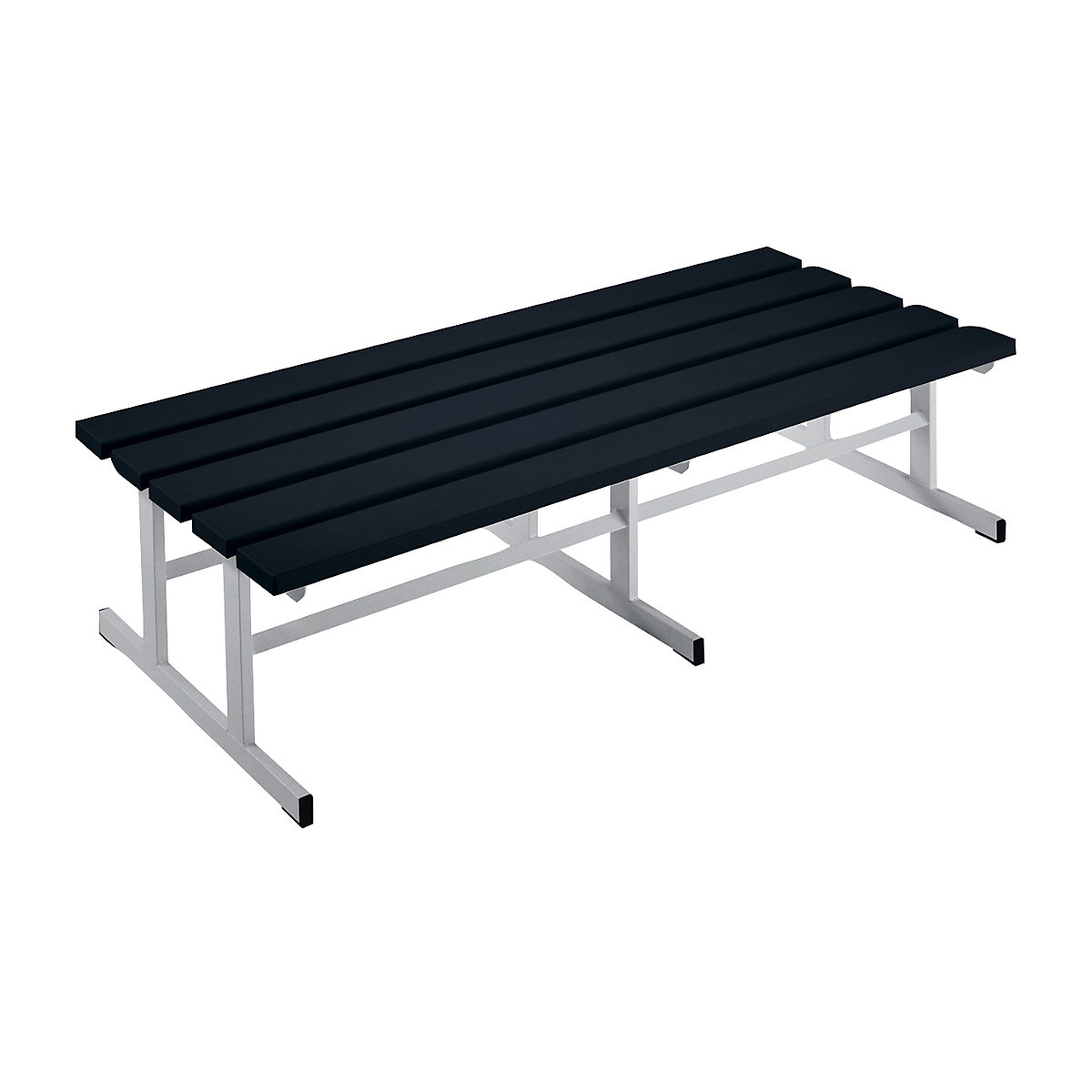 Panca per spogliatoi, due lati utili – Wolf, doghe in PVC, nero, lunghezza 1500 mm-0