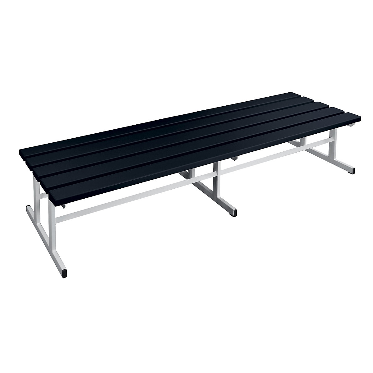 Panca per spogliatoi, due lati utili – Wolf, doghe in PVC, nero, lunghezza 2000 mm-0