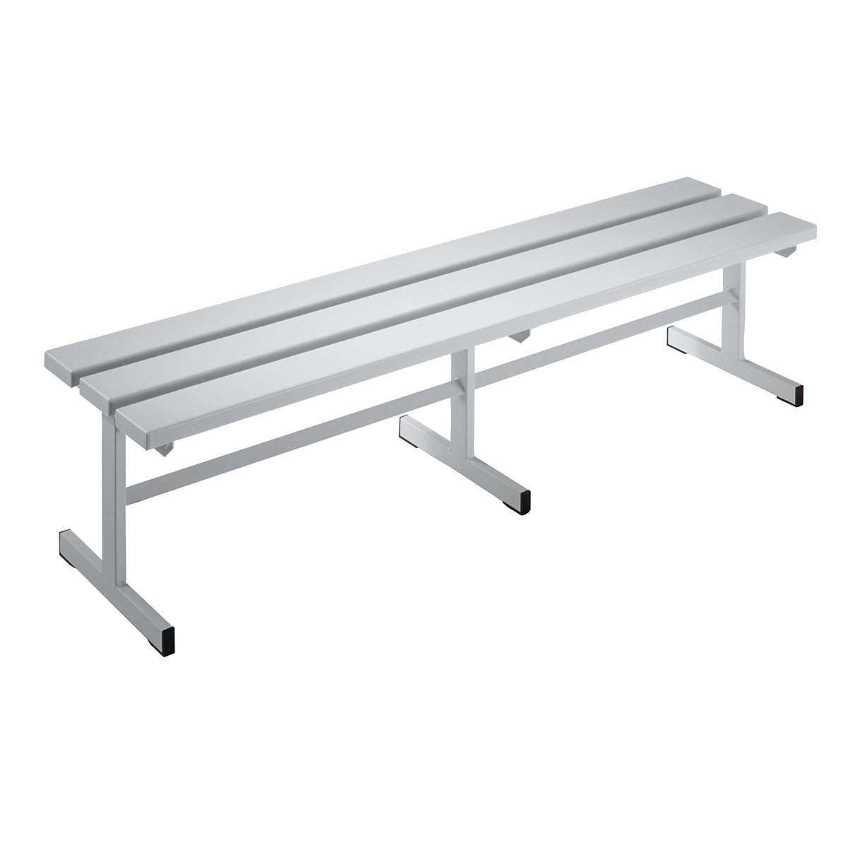 Panca per spogliatoi, un lato utile – Wolf, doghe in PVC, gamba a T, grigio chiaro, lunghezza 1500 mm-0