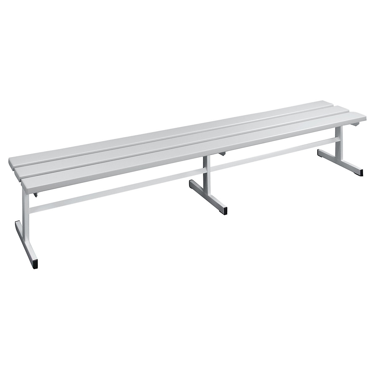 Panca per spogliatoi, un lato utile – Wolf, doghe in PVC, gamba a T, grigio chiaro, lunghezza 2000 mm-0