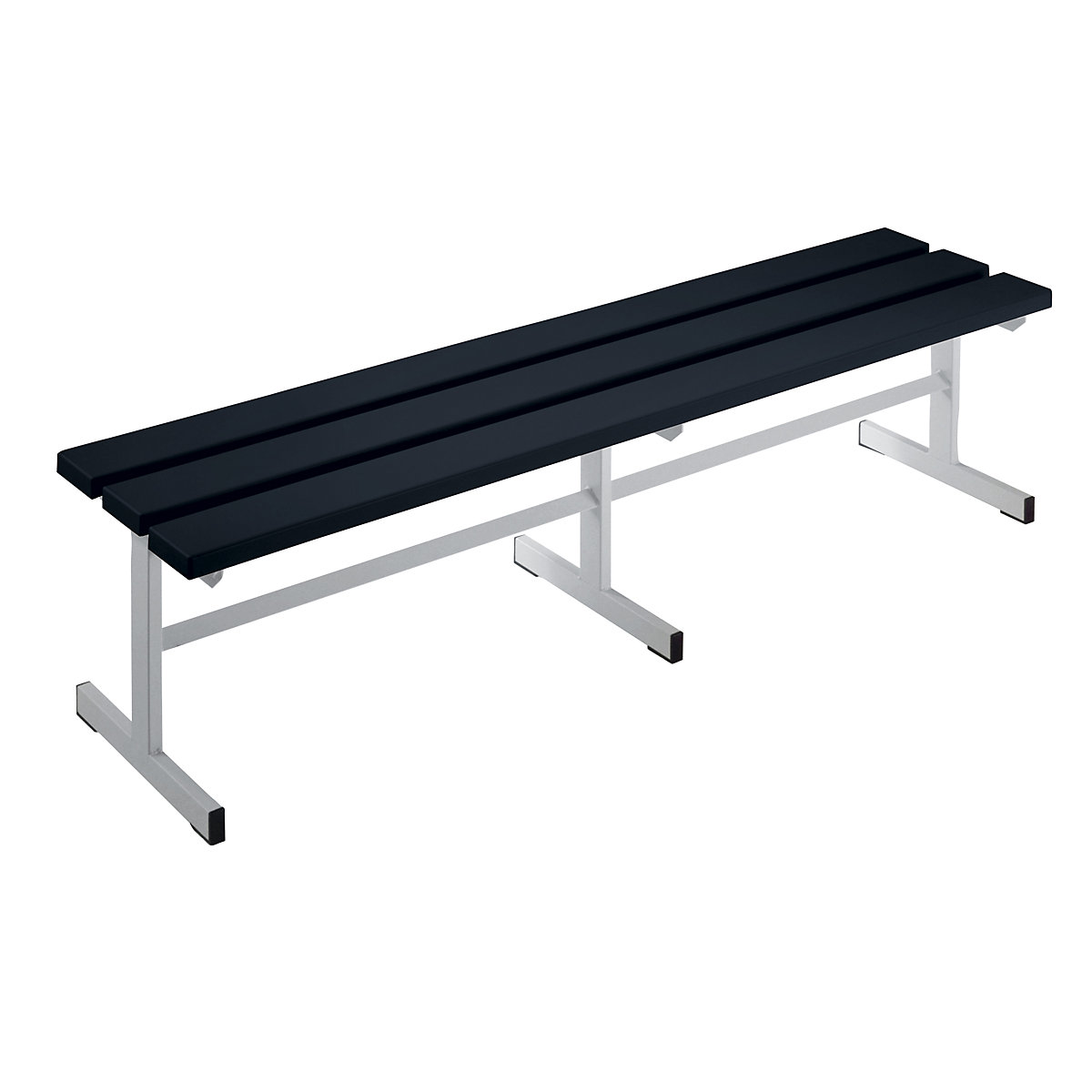 Panca per spogliatoi, un lato utile – Wolf, doghe in PVC, gamba a T, nero, lunghezza 1500 mm-0