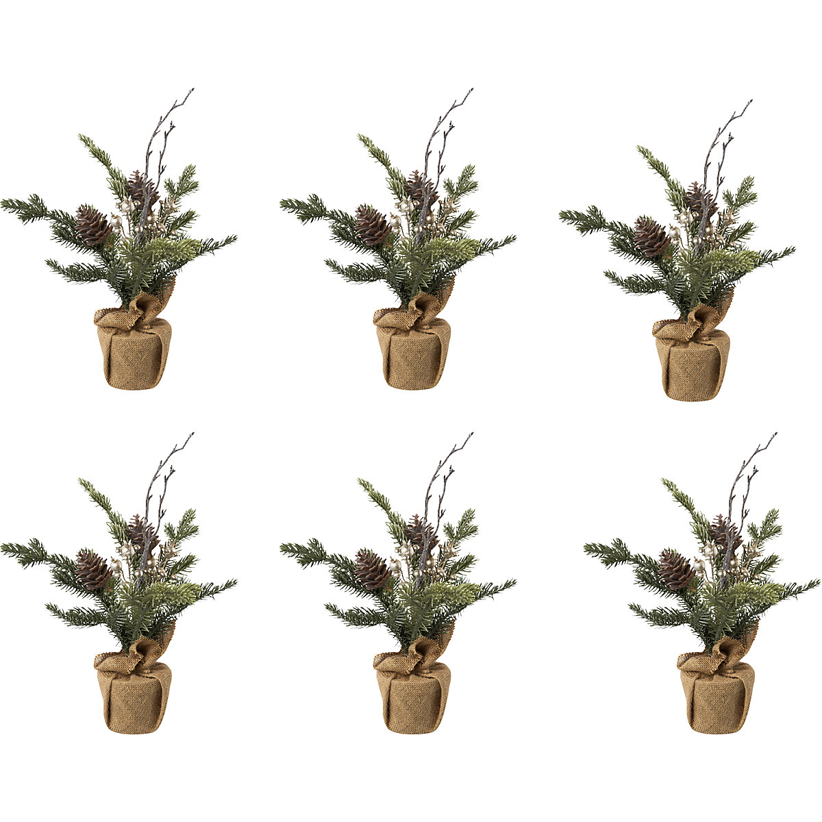 Abete in sacco di iuta con pigne e bacche, conf. da 6 pz., altezza totale 360 mm-0