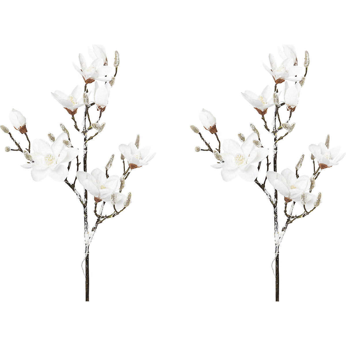 Ramo di magnolia, ricoperto di neve, con 15 LED, conf. da 2 pz., altezza totale 1150 mm-0