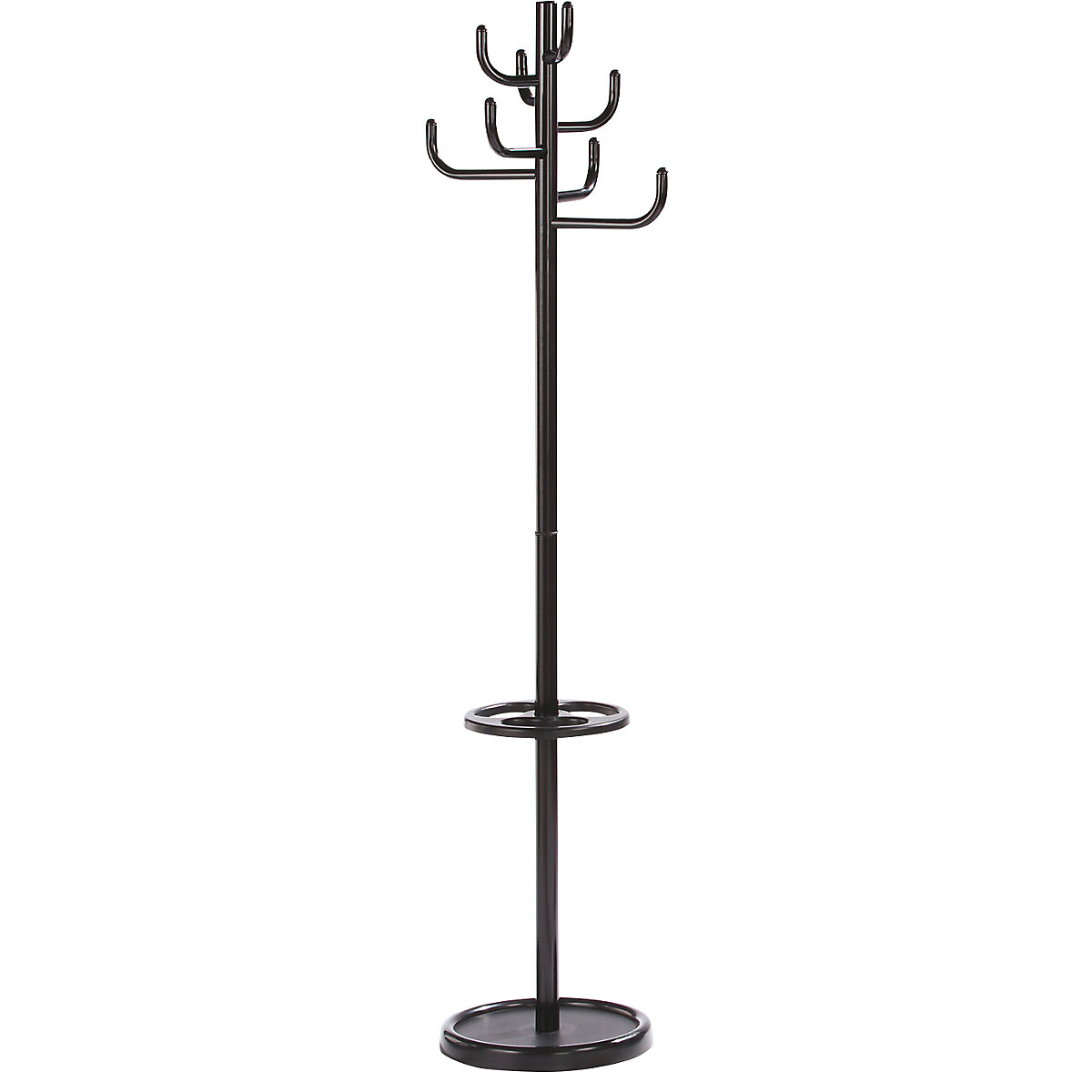 Appendiabiti a stelo, altezza 1700 mm, Ø 450 mm, 8 ganci per cappotti, nero-0