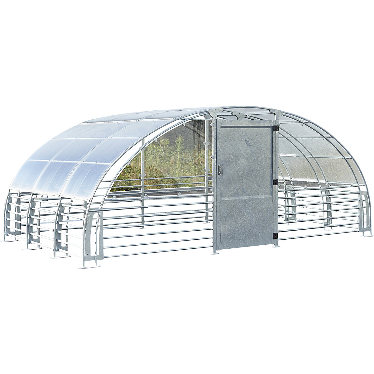 Geschlossener Unterstand Mottez, HxB 2370 x 5840 mm, Metalloptik, Anbaueinheit, für 6 Fahrräder-0
