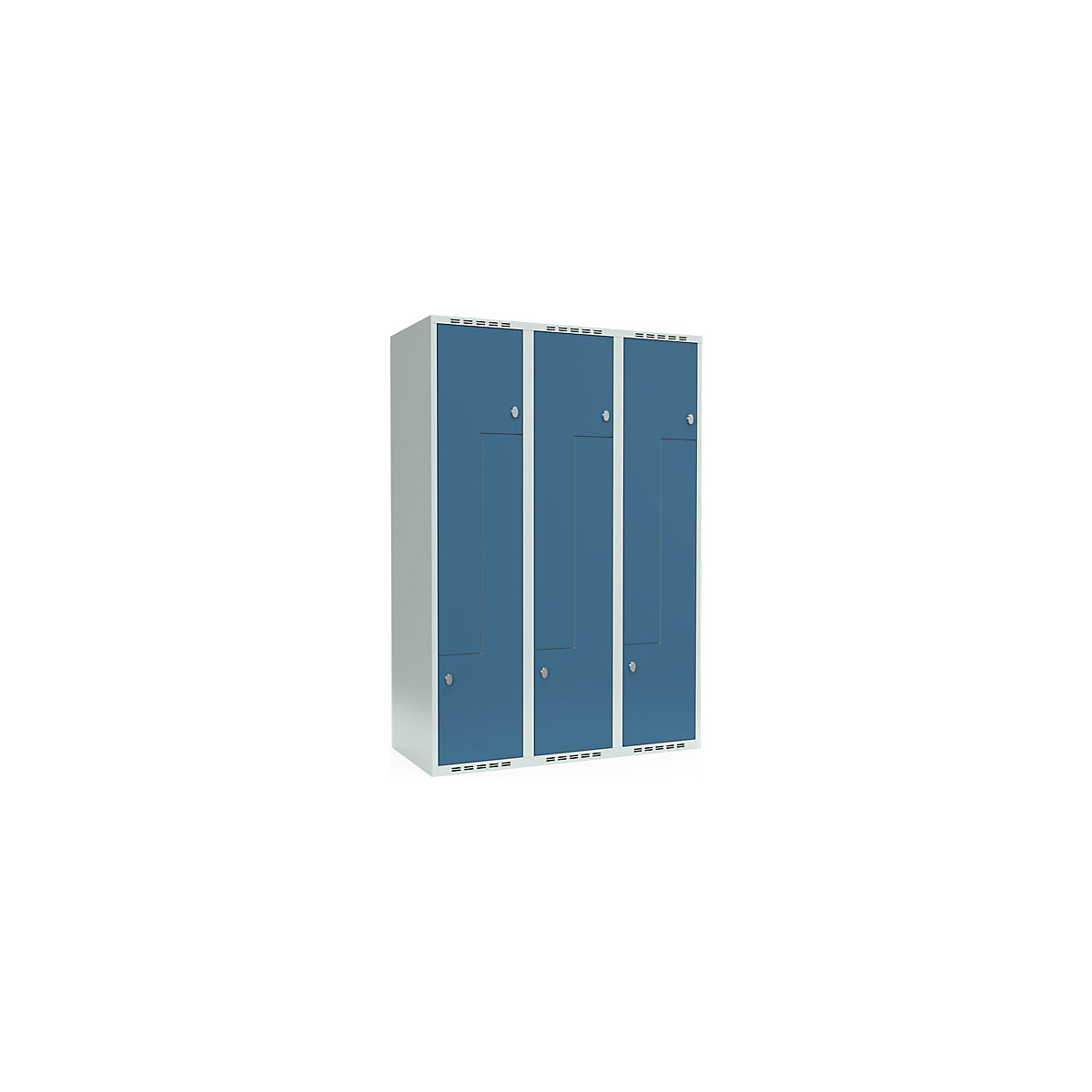 Armadietto a Z Fydor, 3 scomparti, grigio chiaro / blu brillante, largh. 1200 mm, 3 scomparti, tetto piatto, lucchetto-9