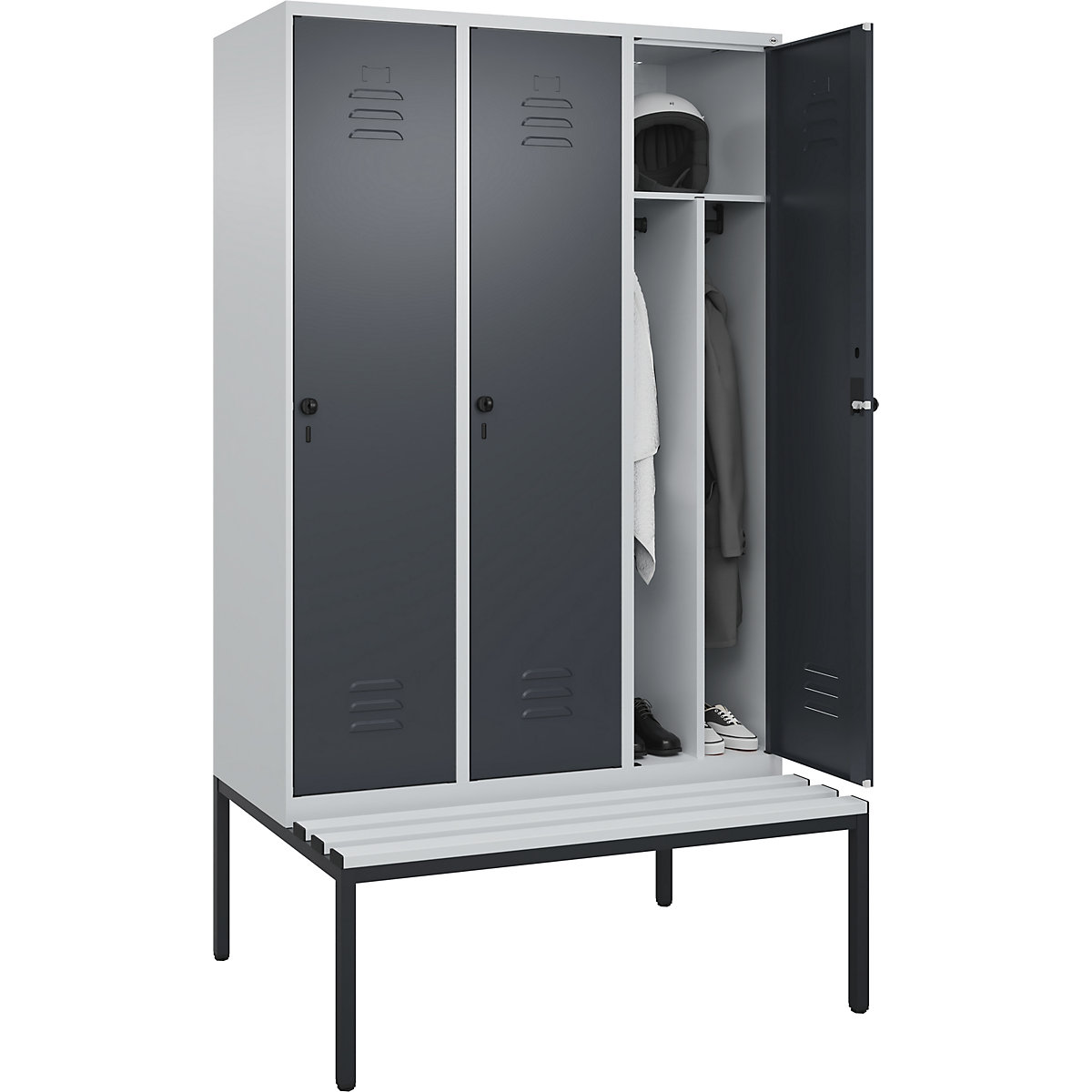 Armadietto sporco/pulito Classic PLUS con panca, stretto – C+P