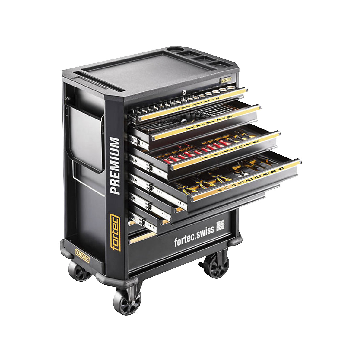 Carrello da officina PREMIUM fortec®, con utensili
