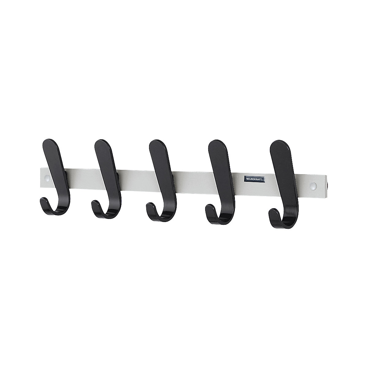 EUROKRAFTpro Garderobenleiste, 5 Mantelhaken, HxBxT 130 x 600 x 60 mm, VE 2 Stück, Hakenfarbe Schwarz