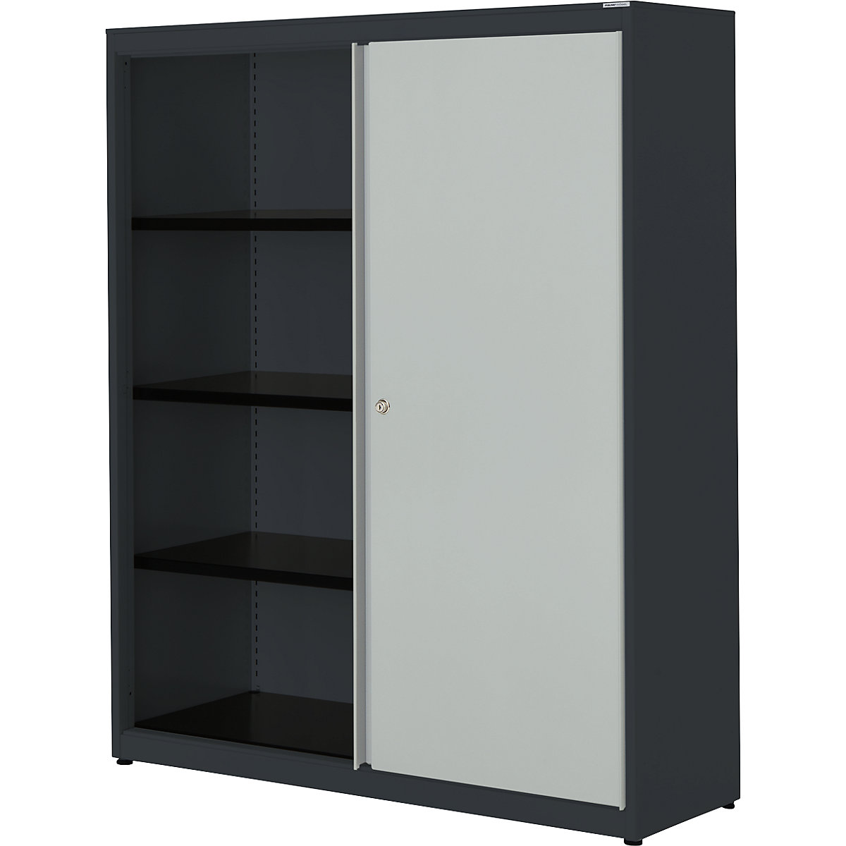 mauser Schiebetürenschrank, HxBxT 1516 x 1200 x 432 mm, Stahlplatte, 3 Fachböden, anthrazitgrau / lichtgrau / anthrazitgrau