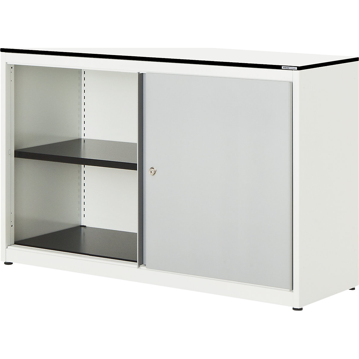 mauser Schiebetürenschrank, HxBxT 818 x 1200 x 432 mm, Vollkernplatte, 1 Fachboden, reinweiß / weißaluminium / weiß