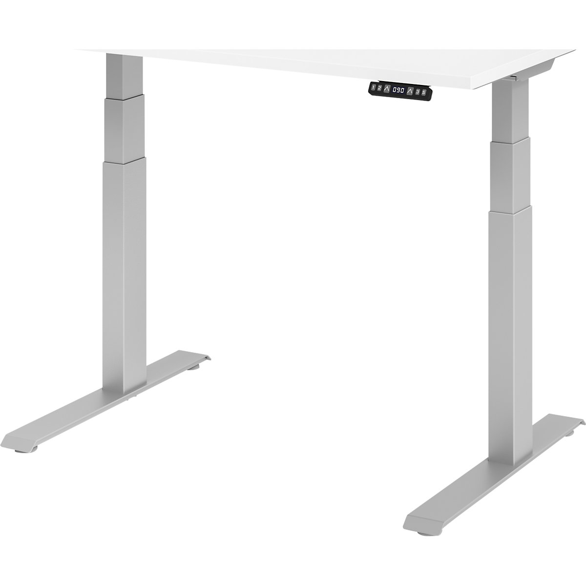 Schreibtisch, elektrisch höhenverstellbar UPLINER-K, mit Memoryschalter, BxT 1200 x 800 mm, weiß/alusilber-0