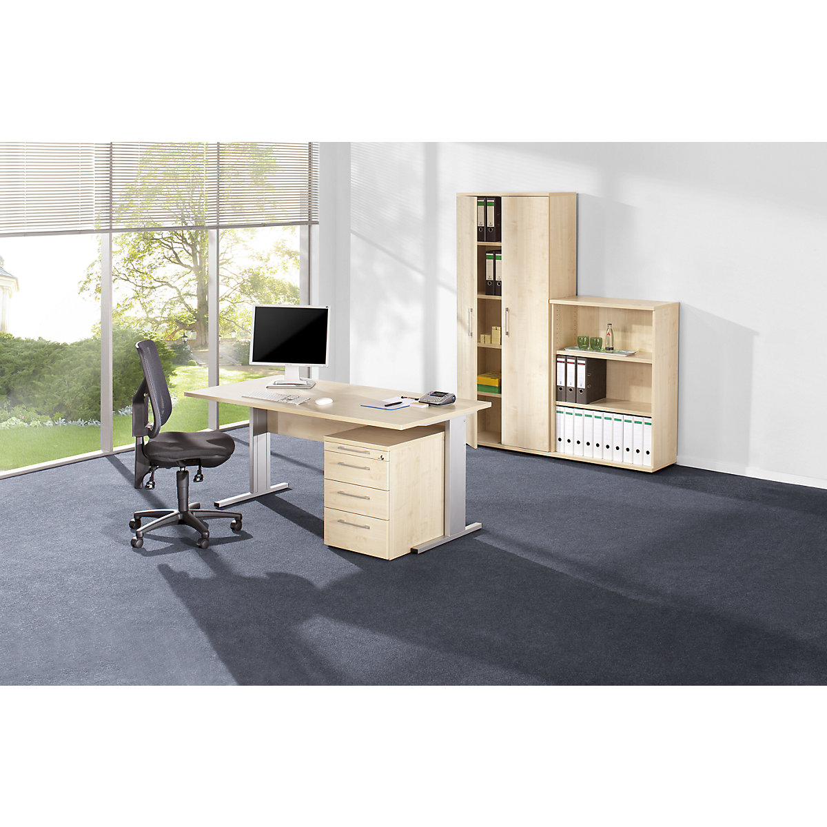 Komplettbüro PETRA, inklusive Bürodrehstuhl, Ahorn-Dekor-0
