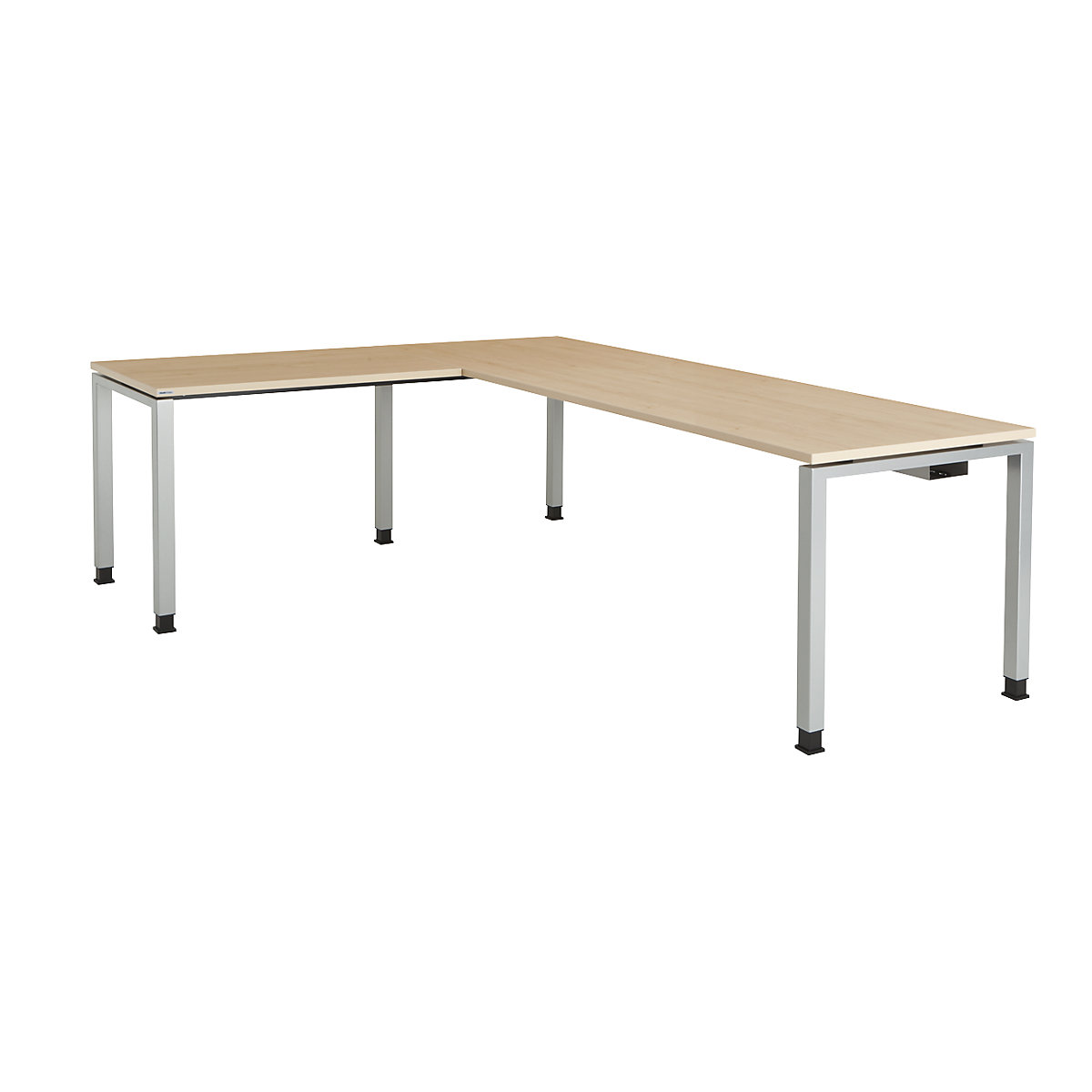 mauser Schreibtisch, verkettet, Fußform Quadrat-/Rechteckrohr, HxBxT 680 – 760 x 2000 x 800 mm, Winkelansatz links (Breite 1000 mm), Platte Ahorn Dekor, Gestell alufarben