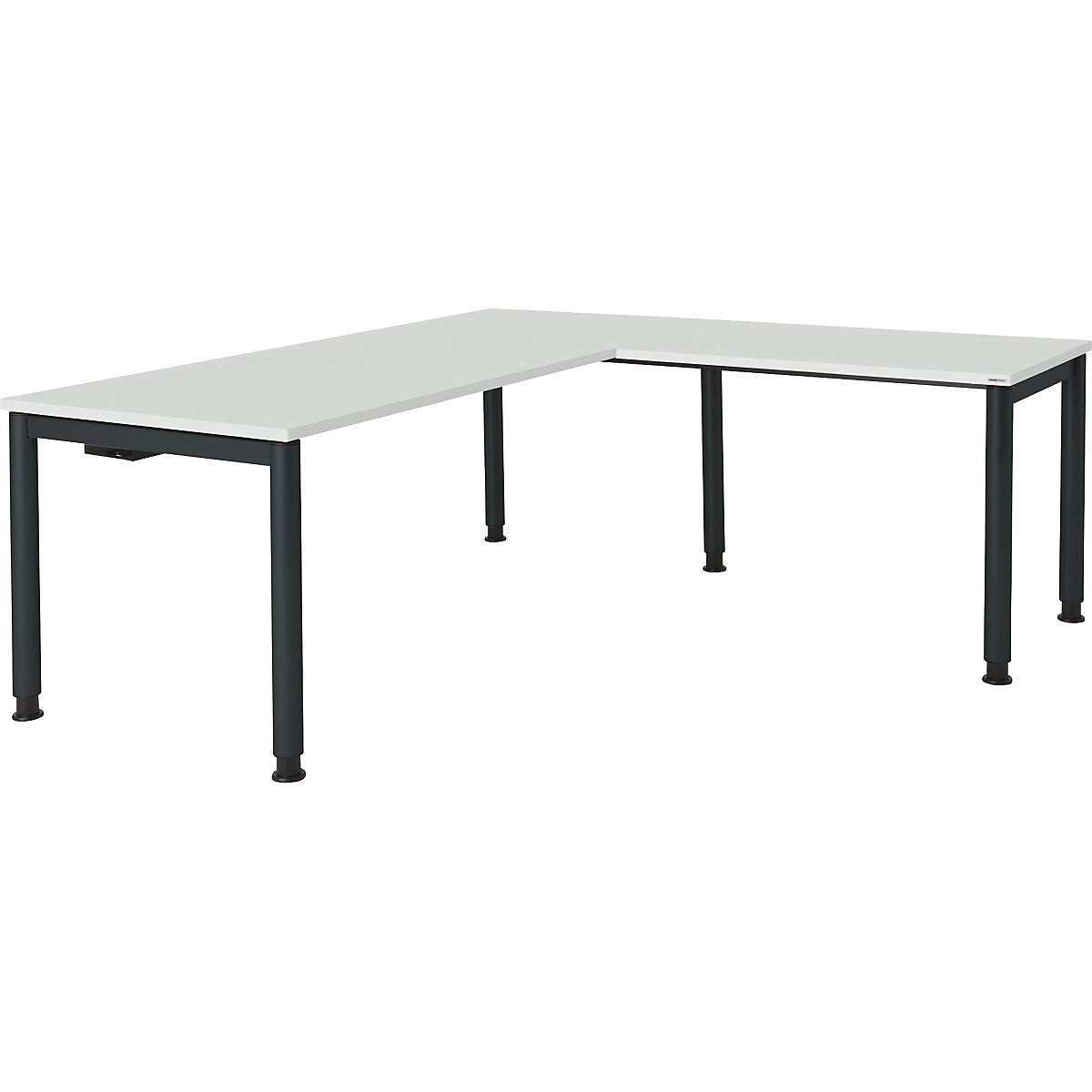 mauser Schreibtisch, verkettet, Fußform Rundrohr, HxBxT 680 – 760 x 1800 x 800 mm, Winkelansatz rechts, Platte lichtgrau, Gestell anthrazitgrau