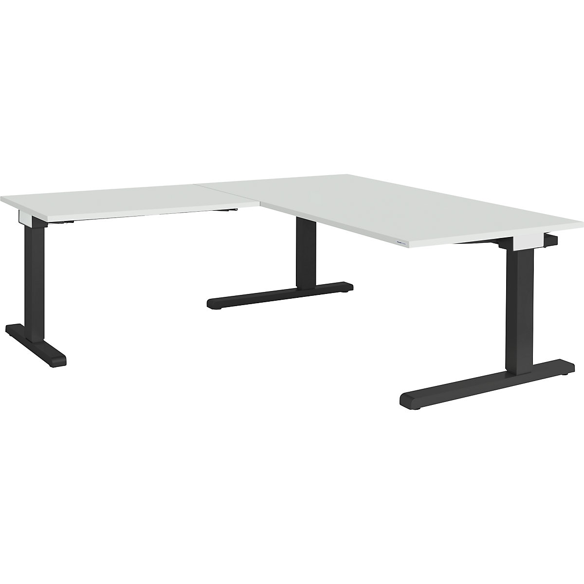 mauser Schreibtisch, verkettet, BxT 1600 x 900 mm, Winkelansatz links (Breite 1000 mm), Platte lichtgrau, Gestell anthrazitgrau
