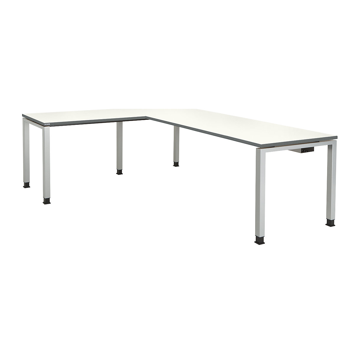 mauser Schreibtisch, verkettet, Fußform Quadrat-/Rechteckrohr, HxBxT 680 – 760 x 2000 x 800 mm, Winkelansatz links (Breite 1000 mm), Platte weiß, Gestell alufarben