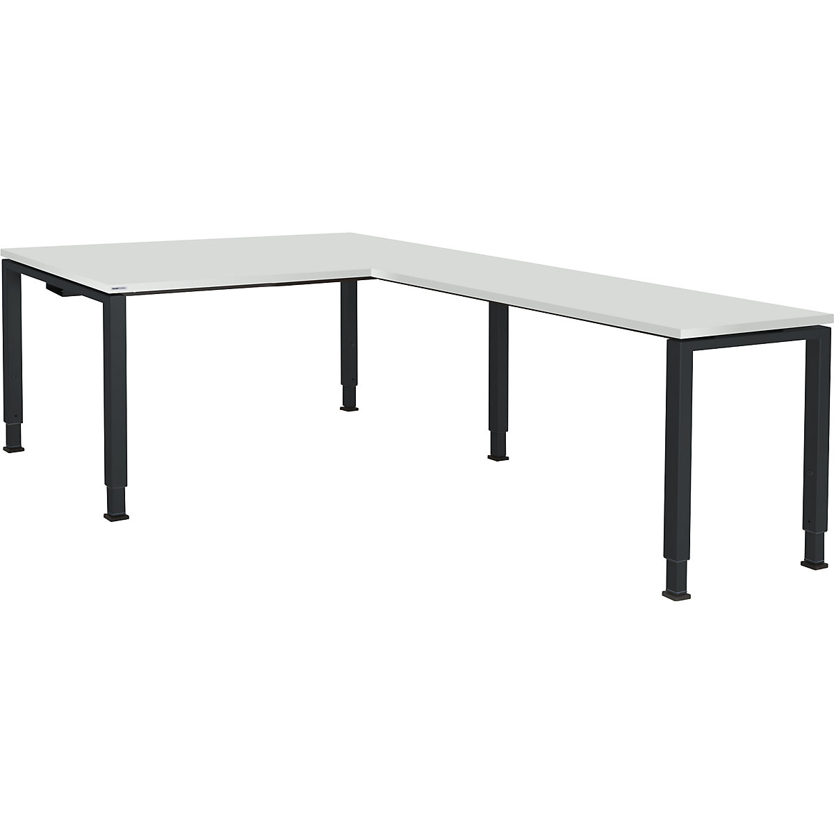 mauser Schreibtisch, verkettet, Fußform Quadrat-/Rechteckrohr, HxBxT 650 – 850 x 1600 x 900 mm, Winkelansatz rechts (Breite 1200 mm), Platte lichtgrau, Gestell anthrazitgrau