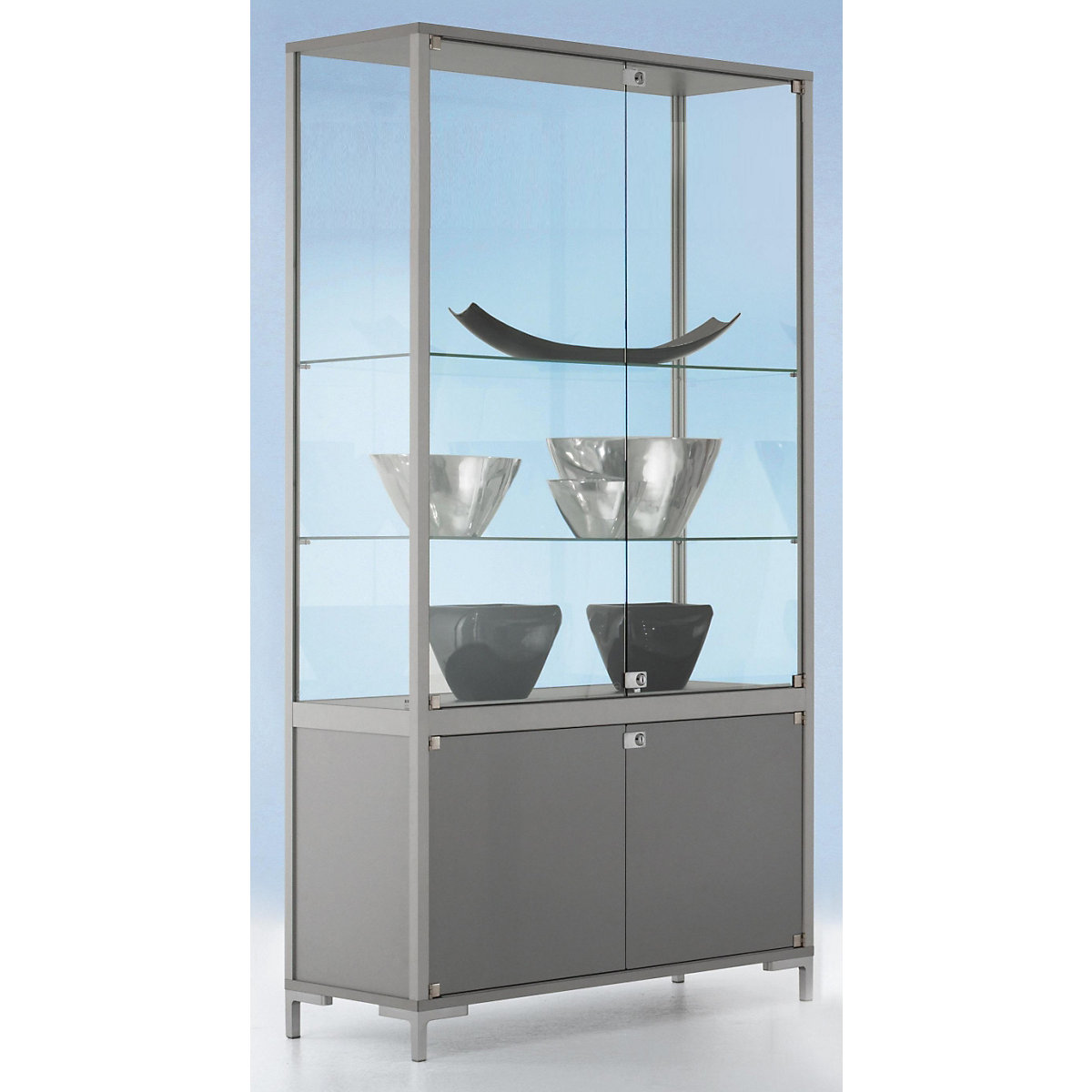 LINK Staufachvitrine, Verglasung 4-seitig, mit Unterschrank, HxBxT 1860 x 1000 x 400 mm
