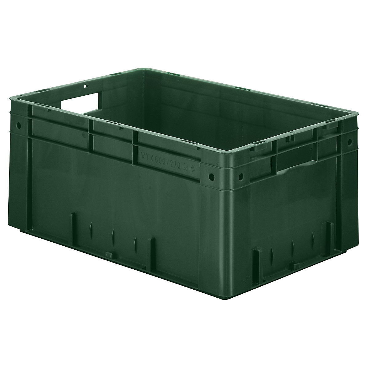 Bac norme Europe pour charges lourdes, en polypropylène, capacité 50 l, L x l x h 600 x 400 x 270 mm, parois pleines, fond plein, vert, lot de 2
