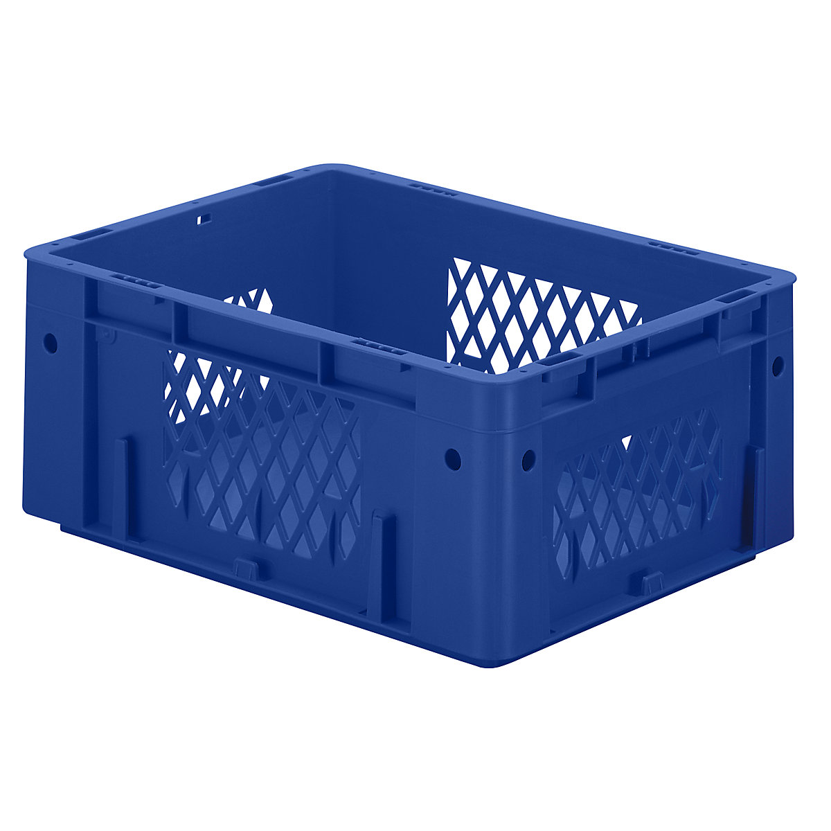Bac norme Europe pour charges lourdes, en polypropylène, capacité 14,5 l, L x l x h 400 x 300 x 175 mm, parois ajourées, fond plein, bleu, lot de 4
