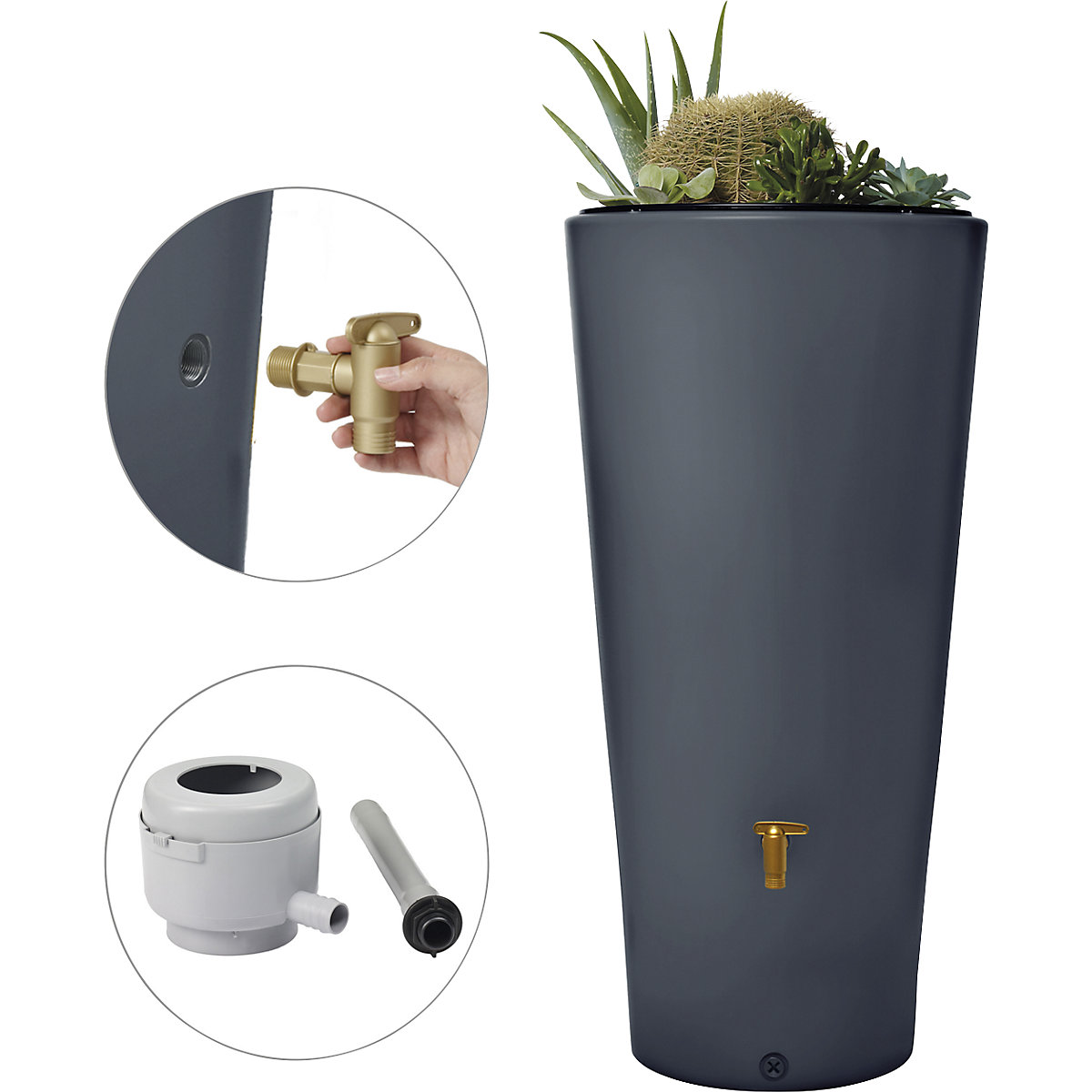 Réservoir d'eau de pluie VASO, résistance aux UV et aux intempéries, capacité 220 l, gris graphite-0