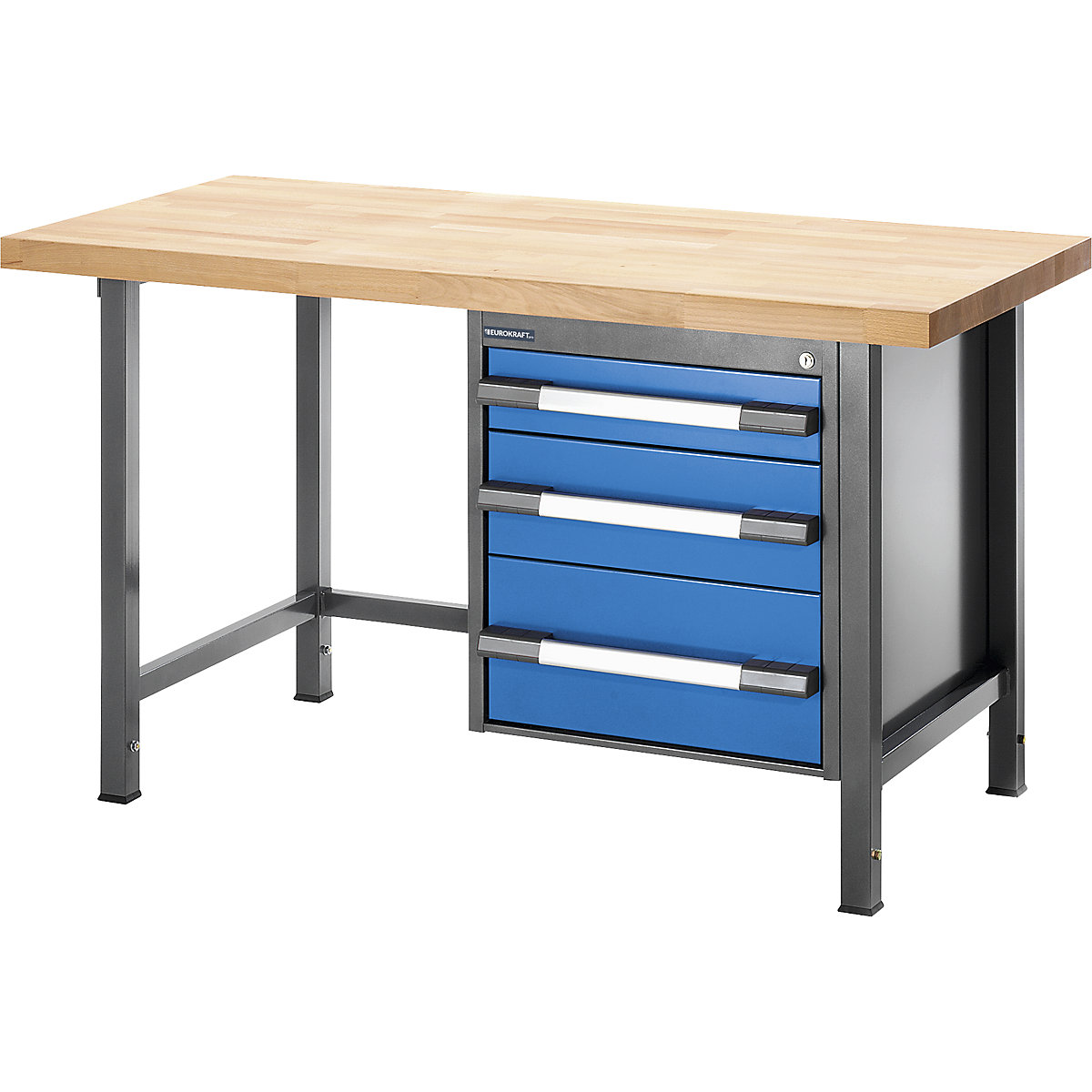 Bancada de trabalho ajustável em altura, estrutura modular – eurokraft pro, 3 gavetas, largura 750 mm, antracite / azul-0