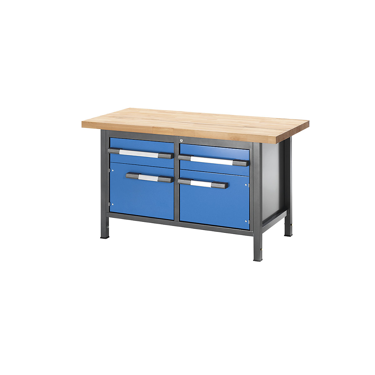 Bancada de trabalho ajustável em altura, estrutura modular – eurokraft pro, 2 gavetas, 2 portas, largura 1500 mm, antracite / azul-0