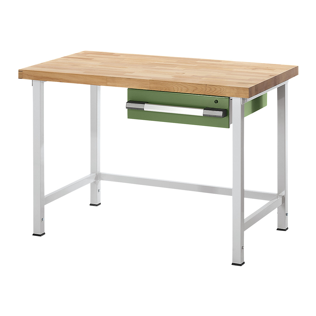 Bancada de trabalho ajustável em altura, estrutura modular – eurokraft pro, 1 gaveta, largura 1000 mm, cinzento claro / verde-0