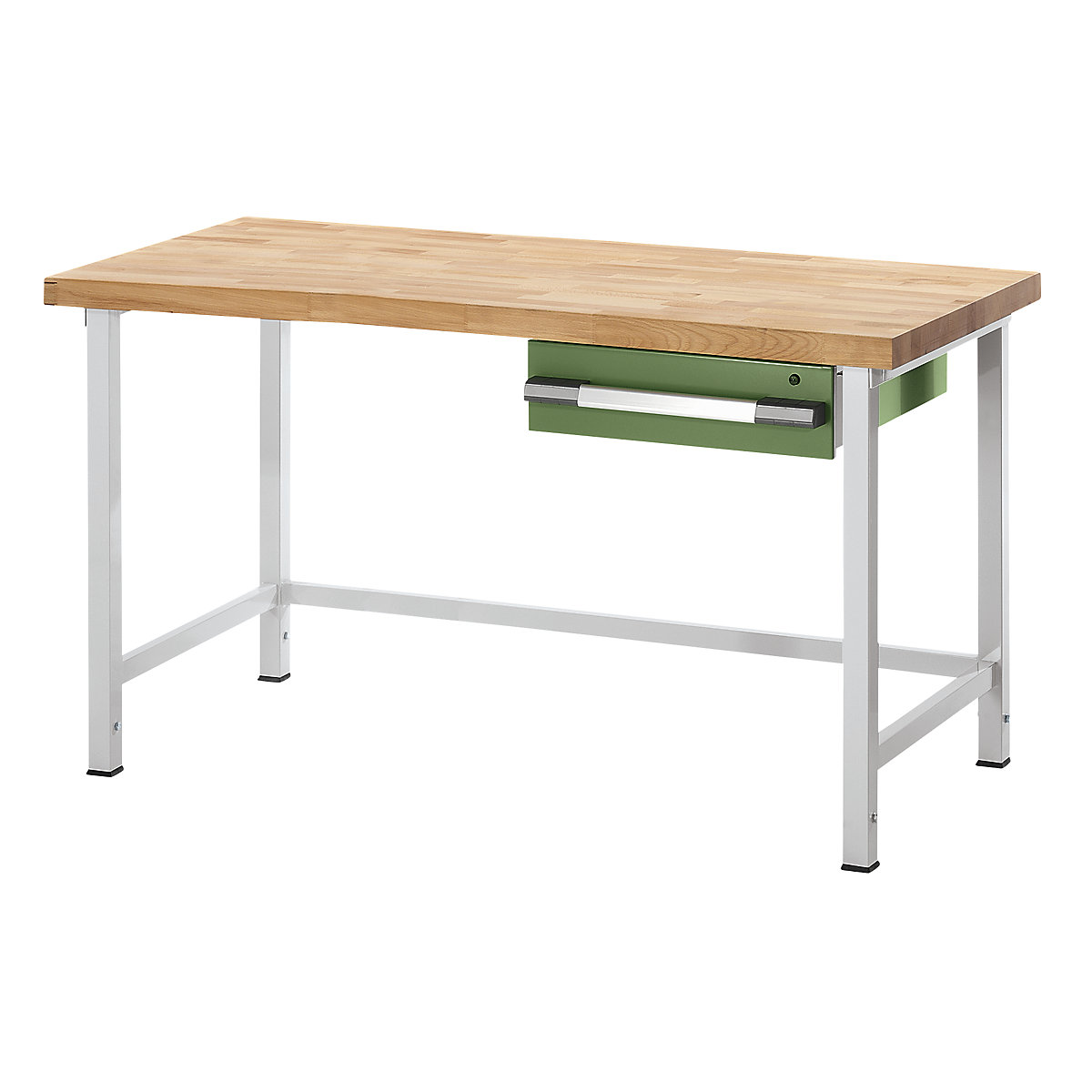 Bancada de trabalho ajustável em altura, estrutura modular – eurokraft pro, 1 gaveta, largura 2000 mm, cinzento claro / verde-0
