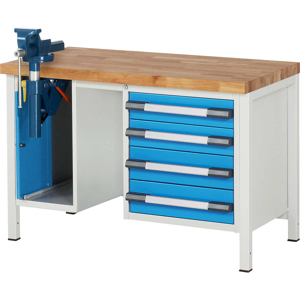 Bancada de trabalho, estrutura modular série 8000 – eurokraft pro, 4 gavetas: 2 x 120, 2 x 150 mm, 1 armário, LxP 1250 x 700 mm-0