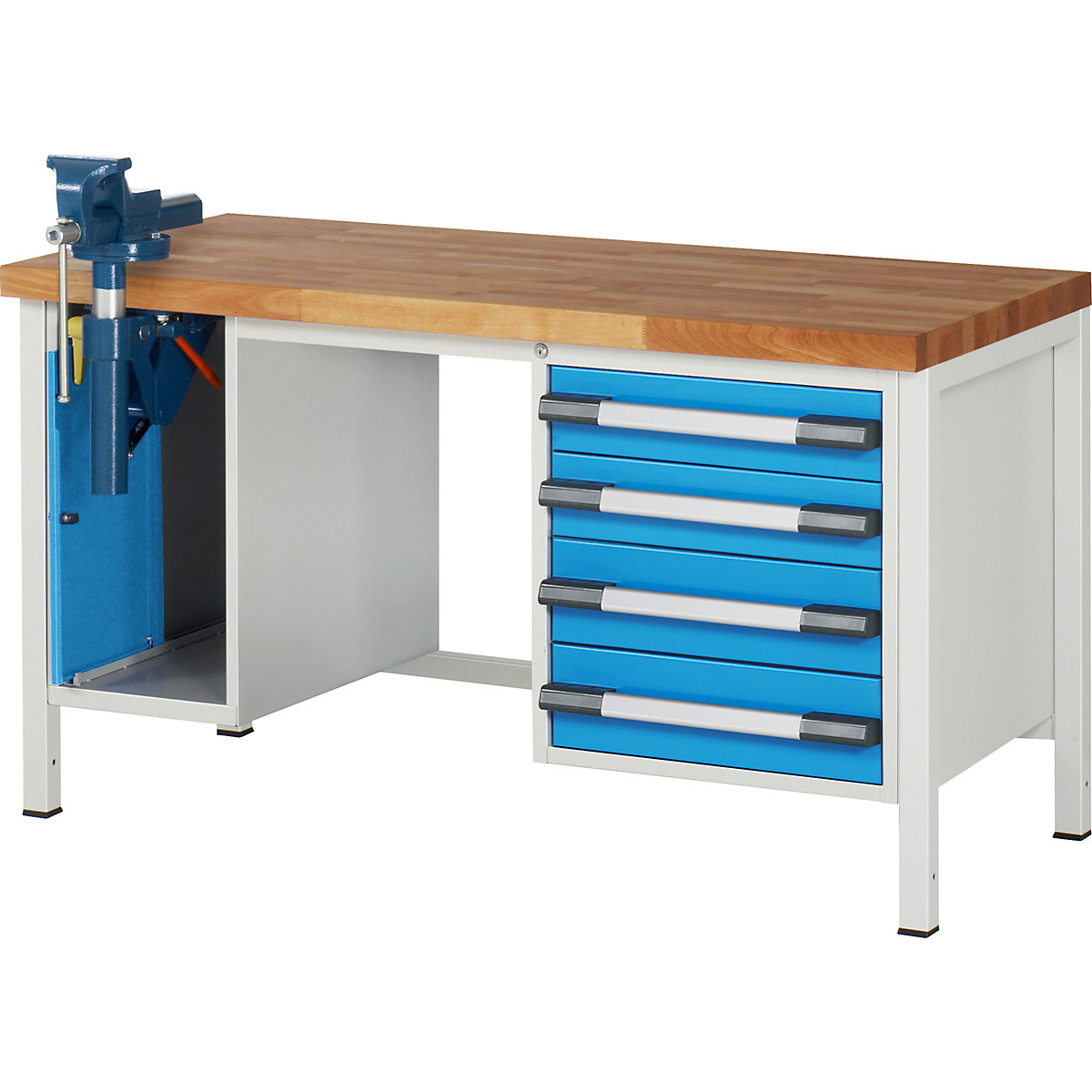 Bancada de trabalho, estrutura modular série 8000 – eurokraft pro, 4 gavetas: 2 x 120, 2 x 150 mm, 1 armário, LxP 1500 x 700 mm-0