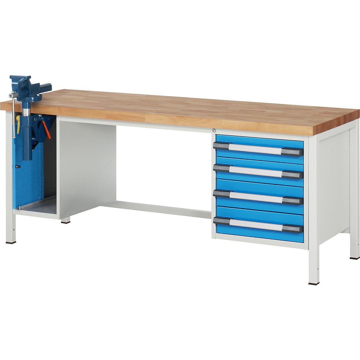 Bancada de trabalho, estrutura modular série 8000 – eurokraft pro, 4 gavetas: 2 x 120, 2 x 150 mm, 1 armário, LxP 2000 x 700 mm-0